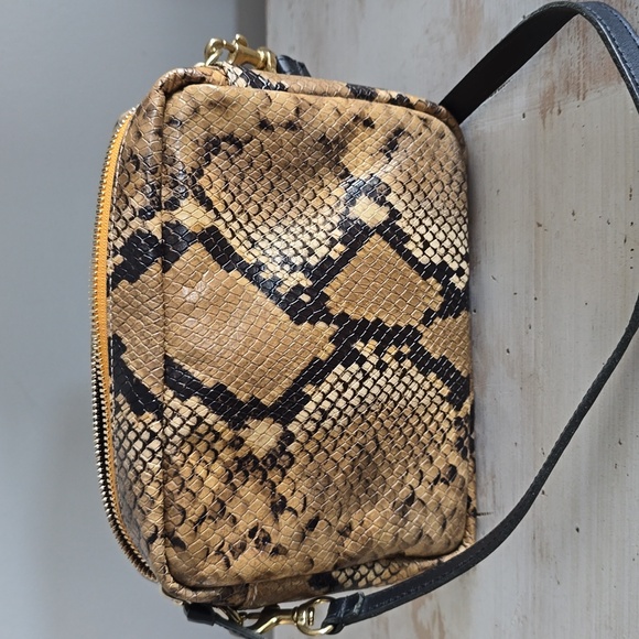 Clare V Women's. Midi Sac Bag Tan Spring Snake Evergreen/Navy/Red Stripe - Picture 4 of 11